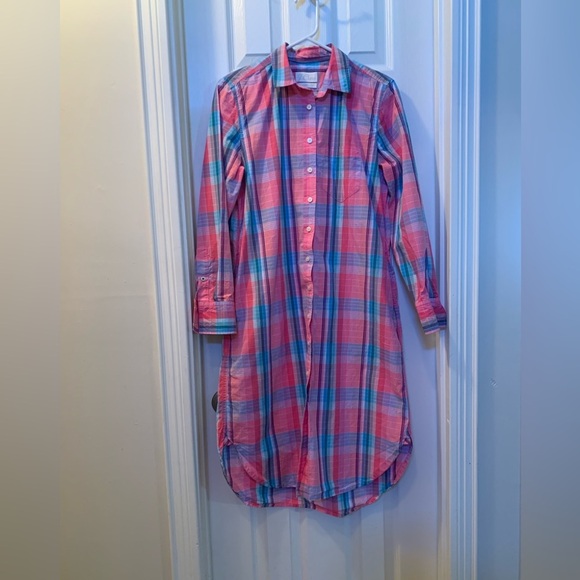 J. Crew Dresses & Skirts - J. Crew Pink and Blue Plaid Long Sleeve Shirt Dress